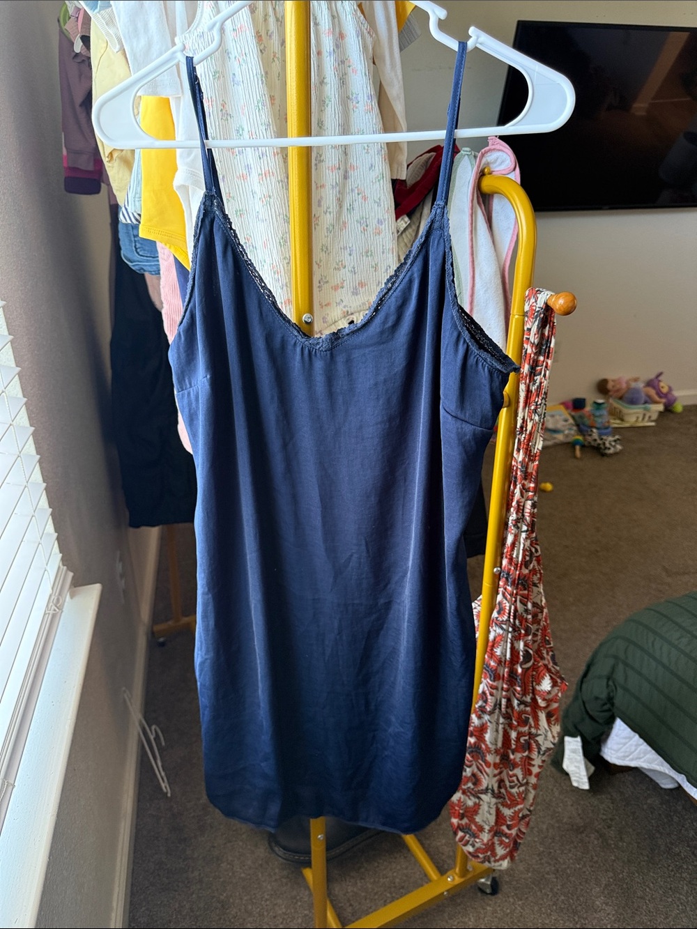 American Eagle Outfitters Navy Mini Slip Dress with Lace Trim